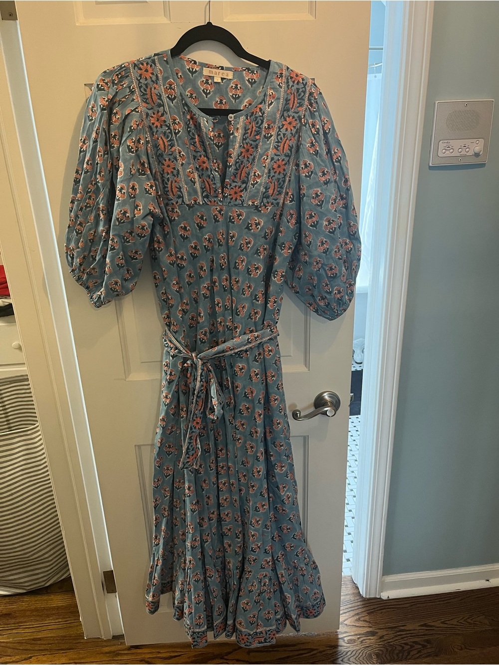 MAREA Blue Floral Maxi Dress with Pink Accents - House Dress